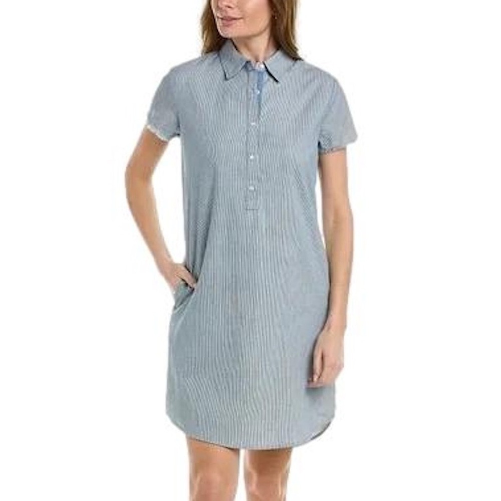 J McLaughlin Womens Arissa Dress S Blue White Preppy Coastal‎ Pinstripe Nautical